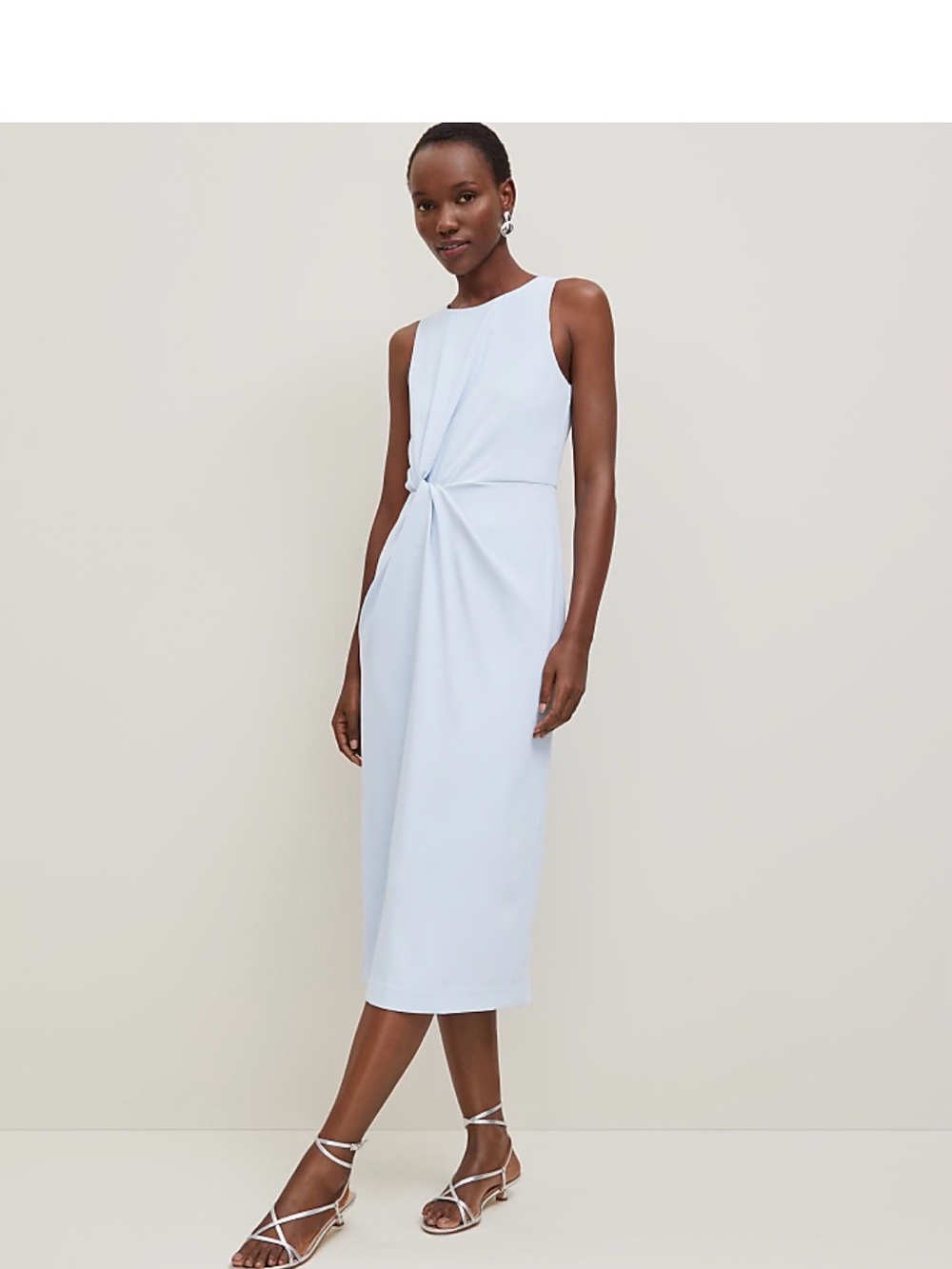 Ann Taylor Sheath Sleeveless Twist-Front Midi Dress in Light Blue 4p